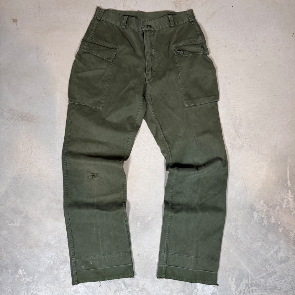 Vintage US Military OG-107 style Fatigue Pants Olive Drab Green Sateen 30x30